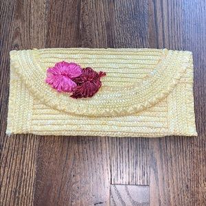 Yellow Straw Clutch with Floral Detail